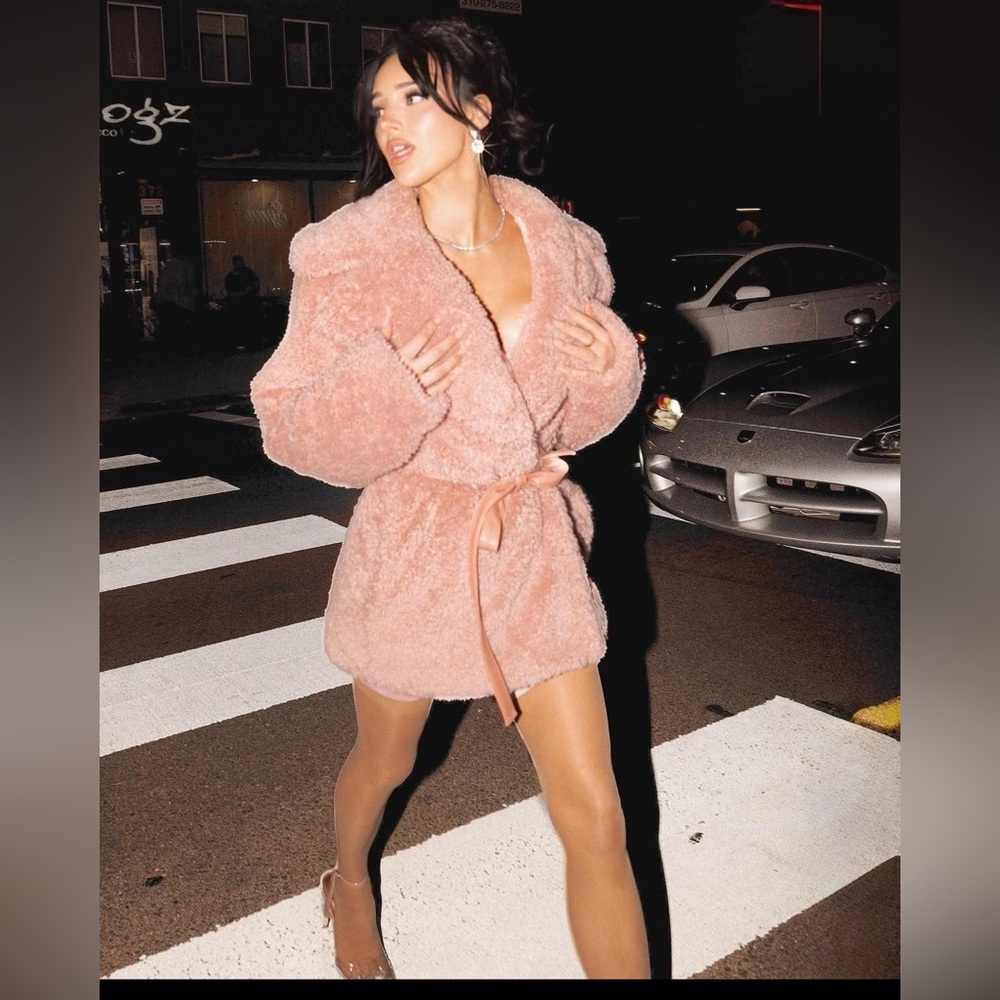 Revolve Dundas X Stevie Faux Fur Teddy Coat — Dreamy Blush, Size Medium